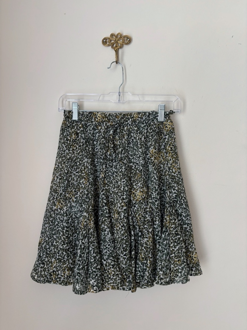 Sabina Musayev Green Metallic Floral Chiffon Skirt Medium